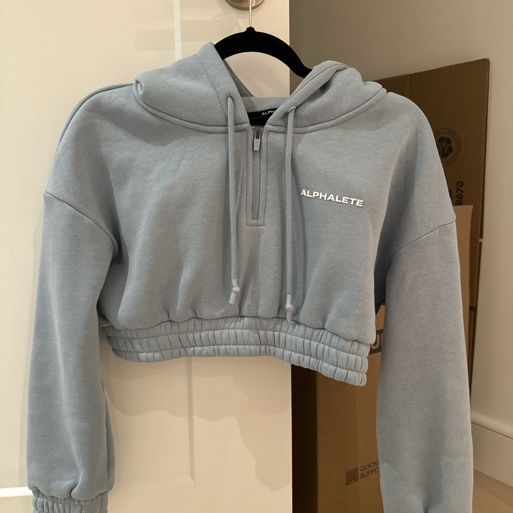 Alphabets half zip cropped hoodie
